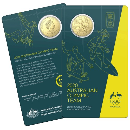 2020 50c Australian Olympic Team Gold Plated Coin in RAM Card