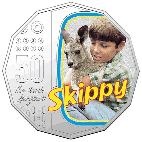 2020 50c Skippy the Kangaroo Coloured Cupro Nickel Uncirculated Coin in Card