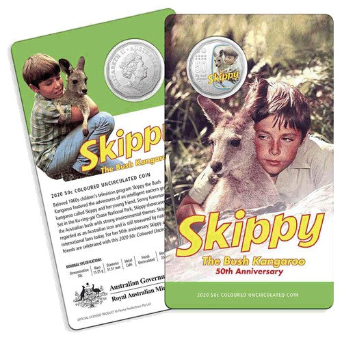 2020 50c Skippy the Kangaroo Coloured Cupro Nickel Uncirculated Coin in Card