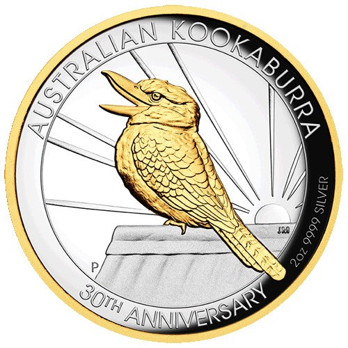 2020 $2 Australian Kookaburra 2oz Silver Proof Gilded High Relief Coin