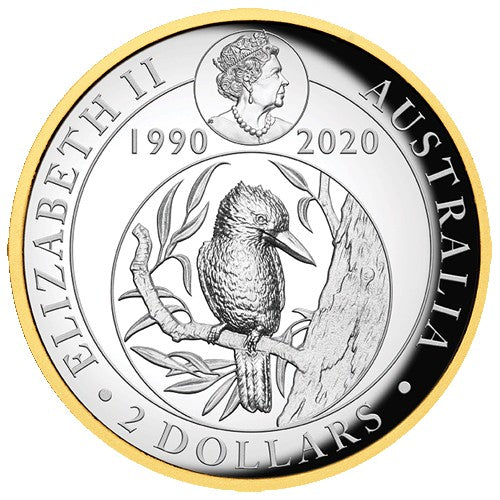 2020 $2 Australian Kookaburra 2oz Silver Proof Gilded High Relief Coin