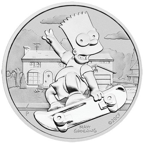 2020 $1 The Simpsons - Bart Simpson 1oz Silver Coin in Card