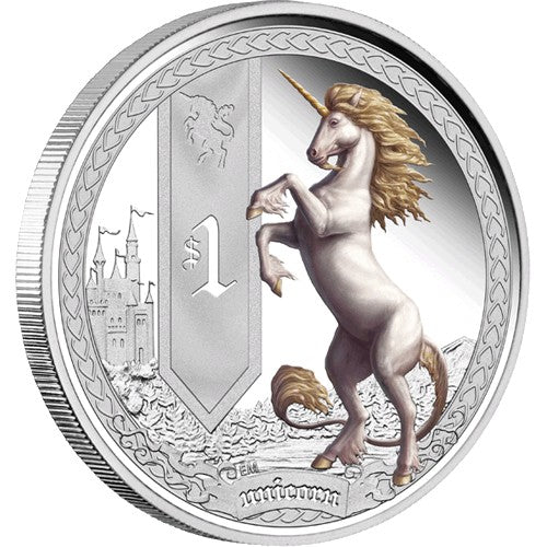 2013 $1 Mythical Creatures Series - Unicorn 1oz Silver Proof Coin + Postcard