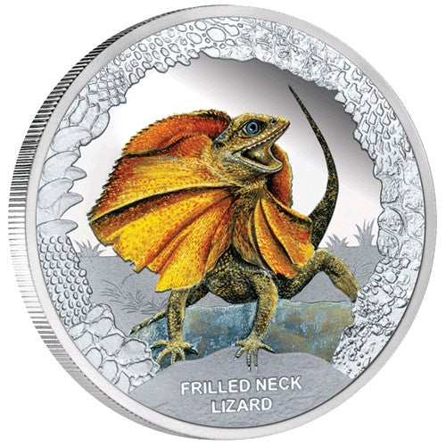 2013 $1 Remarkable Reptiles Series - Frilled Neck Lizard 1oz Silver Proof Coin