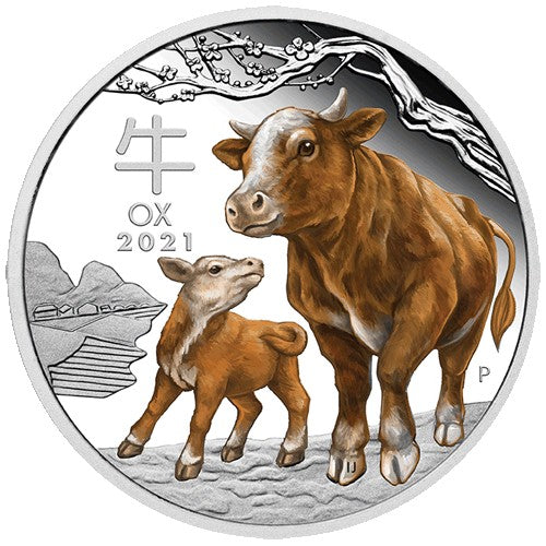 2021 $1 Australian Lunar Series III Year of the Ox 1oz Silver Proof Coloured Coin