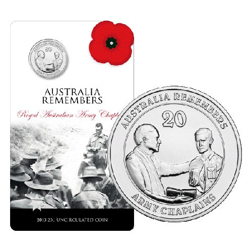 2013 20c Australia Remembers Royal Australian Army Chaplains Uncirculated Coin in Card