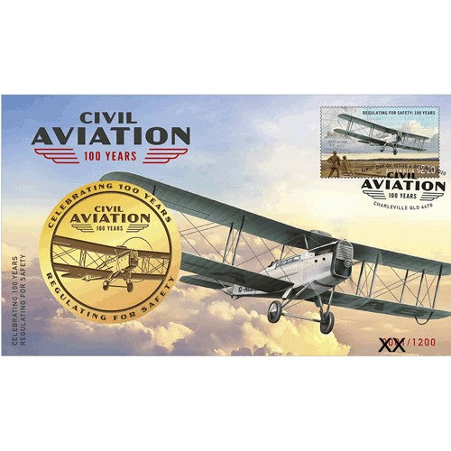 2020 Civil Aviation 100 Years Limited Edition Medallion & Stamp Cover PNC