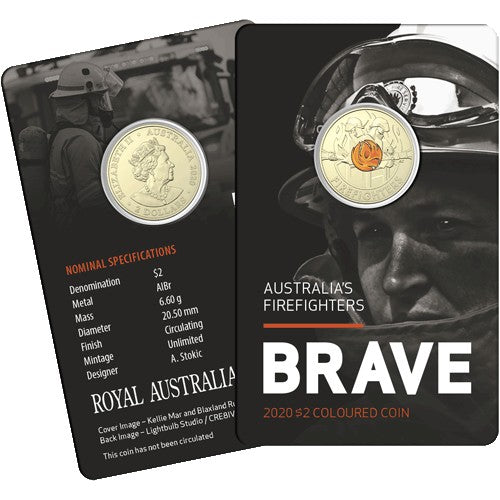 2020 $2 Australia's Firefighters  Al/Br Coloured Coin in RAM Card