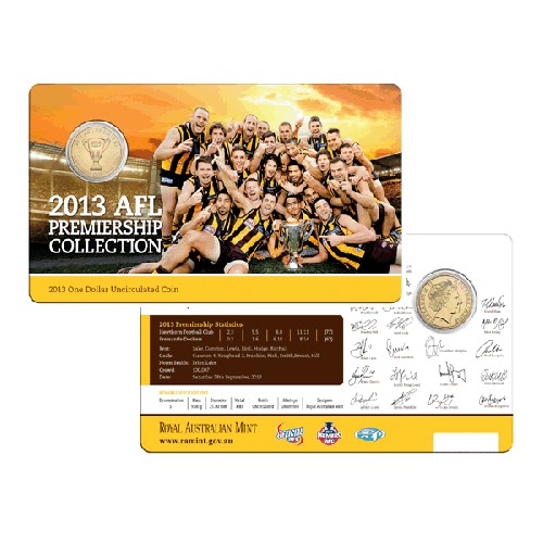 2013 $1 AFL Hawthorn Hawks Unc Coin