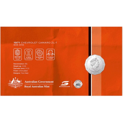 2020 50c Supercars Chevrolet Coin & Stamp Cover PNC