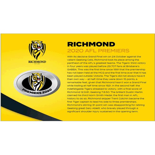 2020 AFL Richmond Premiers Limited Edition Medallion & Stamp Cover PNC