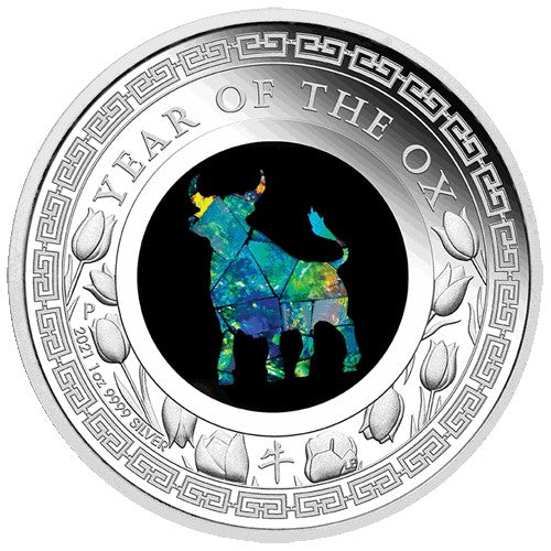 2021 $1 Australian Opal Lunar Series Year of the Ox 1oz Silver Proof Coin