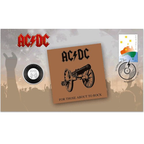 2021 20c AC/DC For Those About to Rock Coin & Stamp Cover PNC