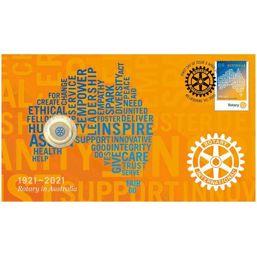 2021 $1 Centenary of Rotary in Australia 1921 - 2021 Coin & Stamp Cover PNC