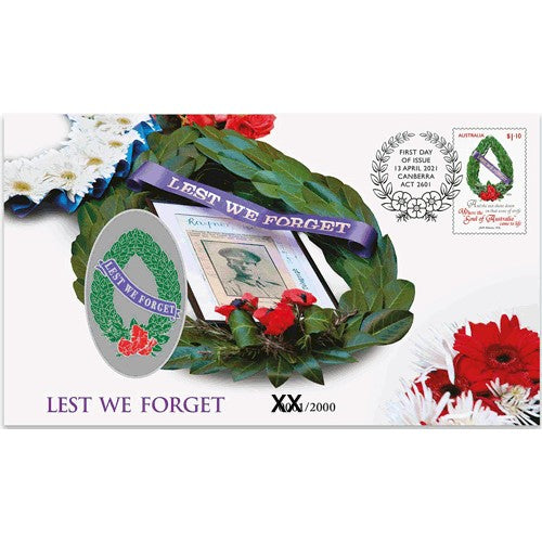 2021 Lest We Forget ANZAC Day Medallion & Stamp Cover PNC