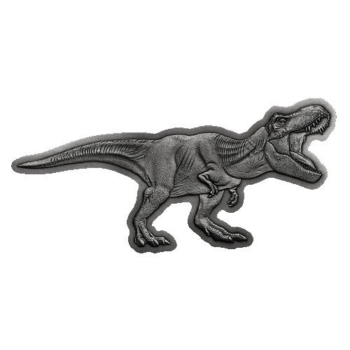 2021 $5 Jurassic World 2oz Silver Antiqued T.Rex Shaped Coin