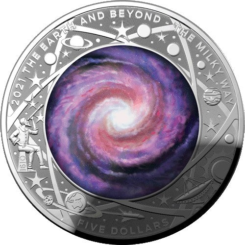 2021 $5 The Earth and Beyond - The Milky Way Coloured Fine Silver Proof Domed Coin