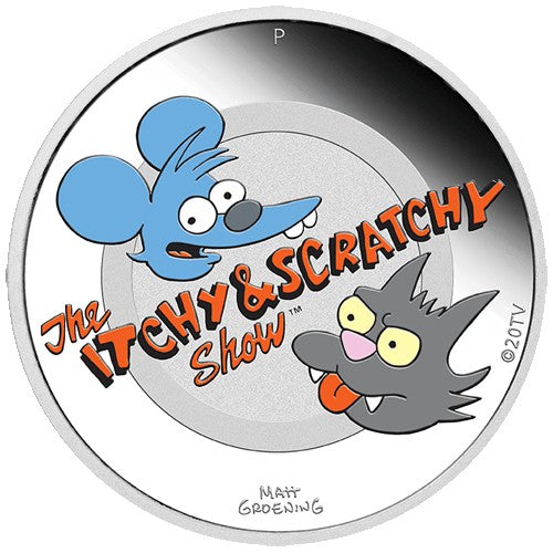 2021 $1 The Simpsons - Itchy & Scratchy 1oz Silver Proof Coloured Coin
