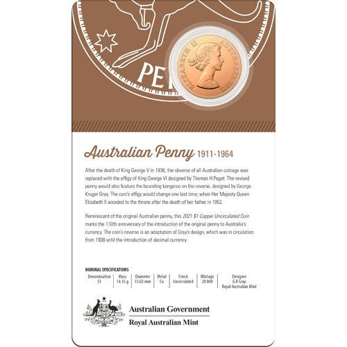 2021 $1 Australian Pennies 1911 - 1964 Copper Uncirculated Two-Coin Set