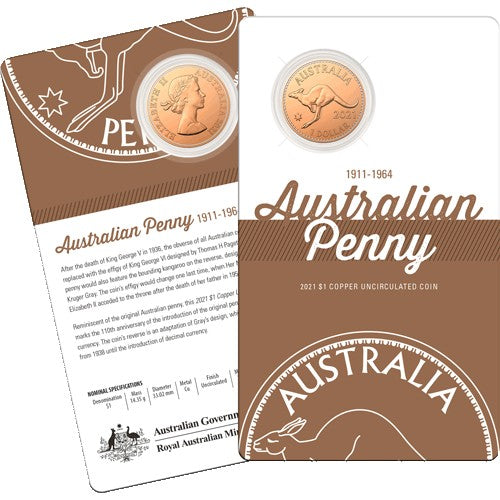 2021 $1 Australian Pennies 1911 - 1964 Copper Uncirculated Two-Coin Set