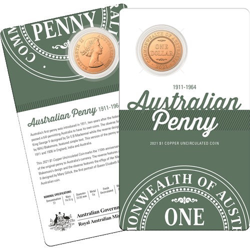 2021 $1 Australian Pennies 1911 - 1964 Copper Uncirculated Two-Coin Set