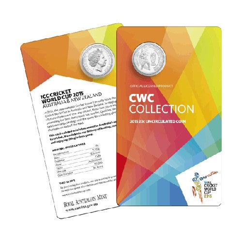 2015 20c ICC World Cup Cricket Uncirculated Coin in Card