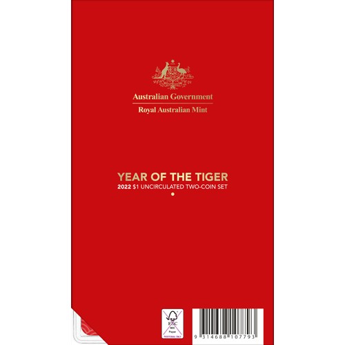 2022 $1 Year of the Tiger Al/Br Uncirculated Two Coin Set