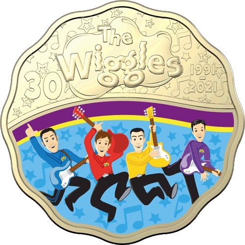 2021 30c 30 Years of the Wiggles Coloured Al/Br Uncirculated Scalloped Two Coin Set ated Coin