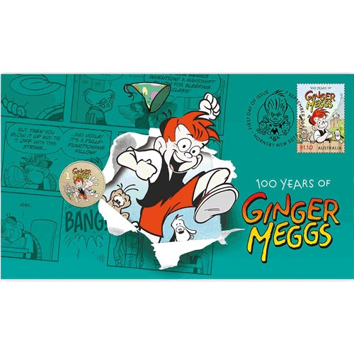 2021 $1 100 Years of Ginger Meggs Coin & Stamp Cover PNC 1