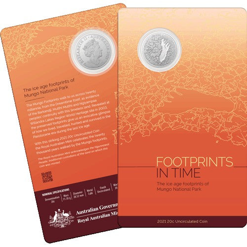 2021 20c Mungo Footprint Cupro Nickel Uncirculated Coin in Card