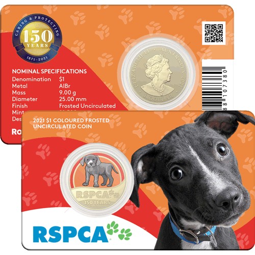 2021 $1 150th Anniversary of the RSPCA Australia Al/Br Coloured Uncirculated Dog Coin