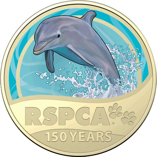 2021 $1 150th Anniversary of the RSPCA Australia Al/Br Coloured Uncirculated Dolphin Coin