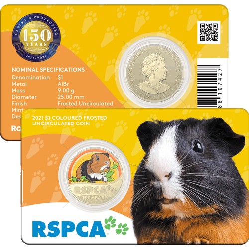 2021 $1 150th Anniversary of the RSPCA Australia Al/Br Coloured Uncirculated Guinea Pig Coin