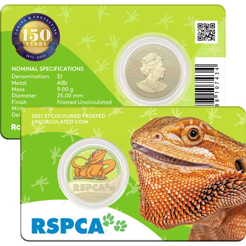 2021 $1 150th Anniversary of the RSPCA Australia Al/Br Coloured Uncirculated Lizard Coin