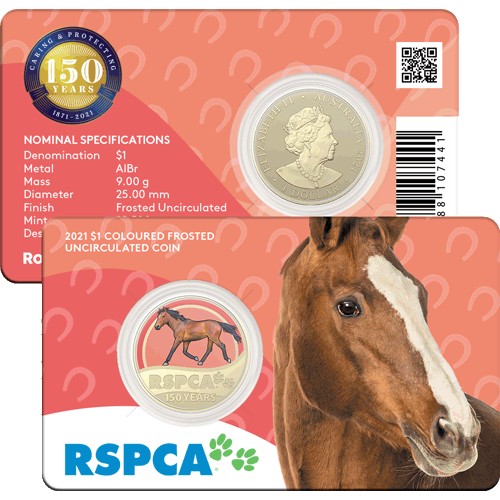 2021 $1 150th Anniversary of the RSPCA Australia Al/Br Coloured Uncirculated Horse Coin