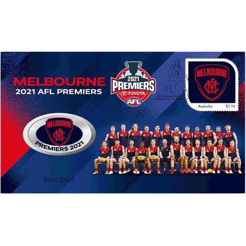 2021 AFL Premiers Melbourne Limited Edition Medallion & Stamp Cover PNC