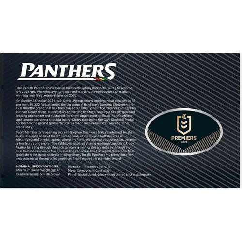 2021 NRL Premiers Panthers Limited Edition Medallion & Stamp Cover PNC