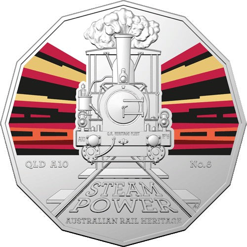 2022 50c Australian Steam Trains Coloured Uncirculated QLD Rail No.6 Coin