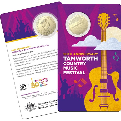 2022 50c 50th Anniversary of the Tamworth Country Music Festival Al/Br Uncirculated Coin in Card