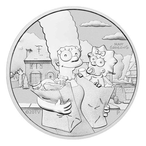 2021 $1 Marge & Maggie Simpson 1oz Silver Coin in Card