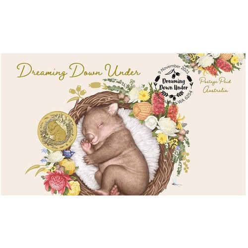 2021 $1 Dreaming Down Under - Wombat Coin & Stamp Cover PNC