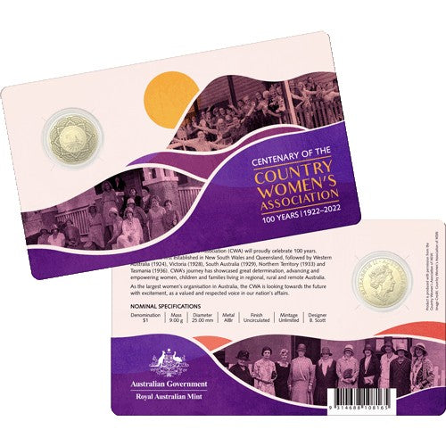 2022 $1 Centenary of the Country Women's Association Al/Br Coloured Uncirculated  Coin