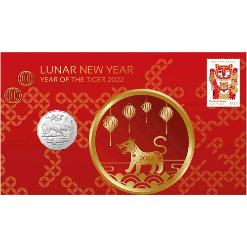 2022 50c Year of the Tiger Cu/Ni Coin & Stamp Cover PNC