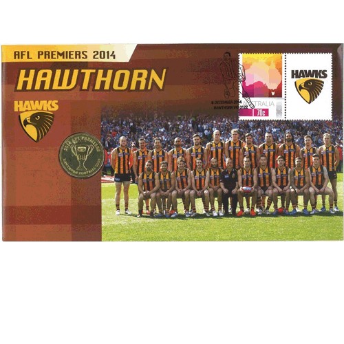 2014 $1 AFL Hawthorn Hawks Premiers Coin & Stamp Cover PNC