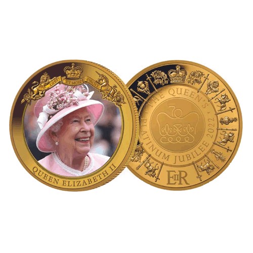 2022 The Queen's Platinum Jubilee Gold Plated Commemorative Medallion & Folder