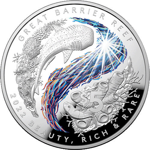 2022 $5 Beauty, Rich & Rare - Great Barrier Reef Coloured Silver Proof Domed Coin