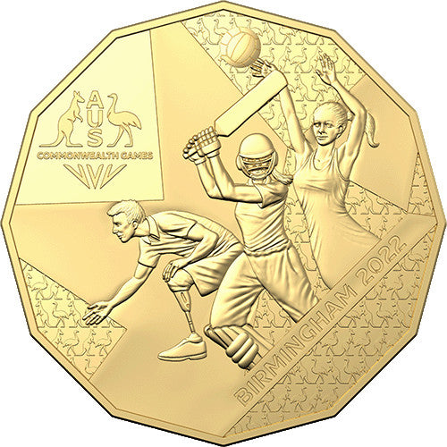 2022 50c Commonwealth Games Cu/Ni Gold Plated Uncirculated Coin in Card