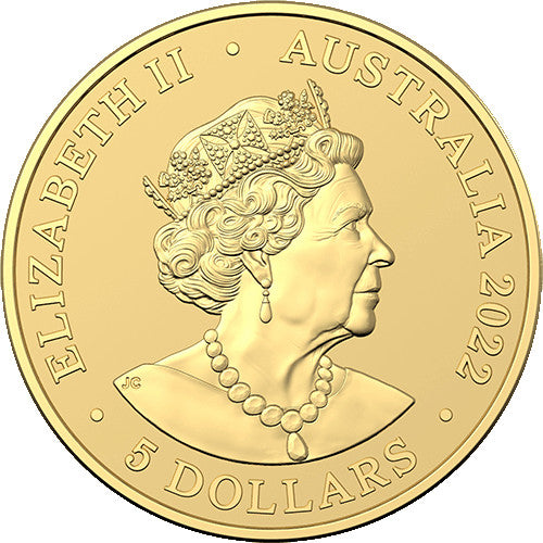 2022 $5 Mini Money Kookaburra 1/2gm Gold Frosted Uncirculated Coin in Presentation Capsule