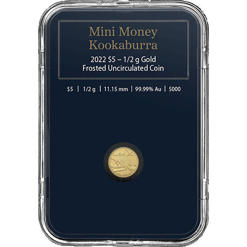 2022 $5 Mini Money Kookaburra 1/2gm Gold Frosted Uncirculated Coin in Presentation Capsule