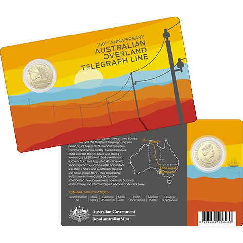 2022 $1 150th Anniversary of Australian Overland Telegraph Line Al/Br Uncirculated Coin in Card